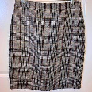 J.Crew Wool Pencil Skirt 6 Black & Gray Plaid